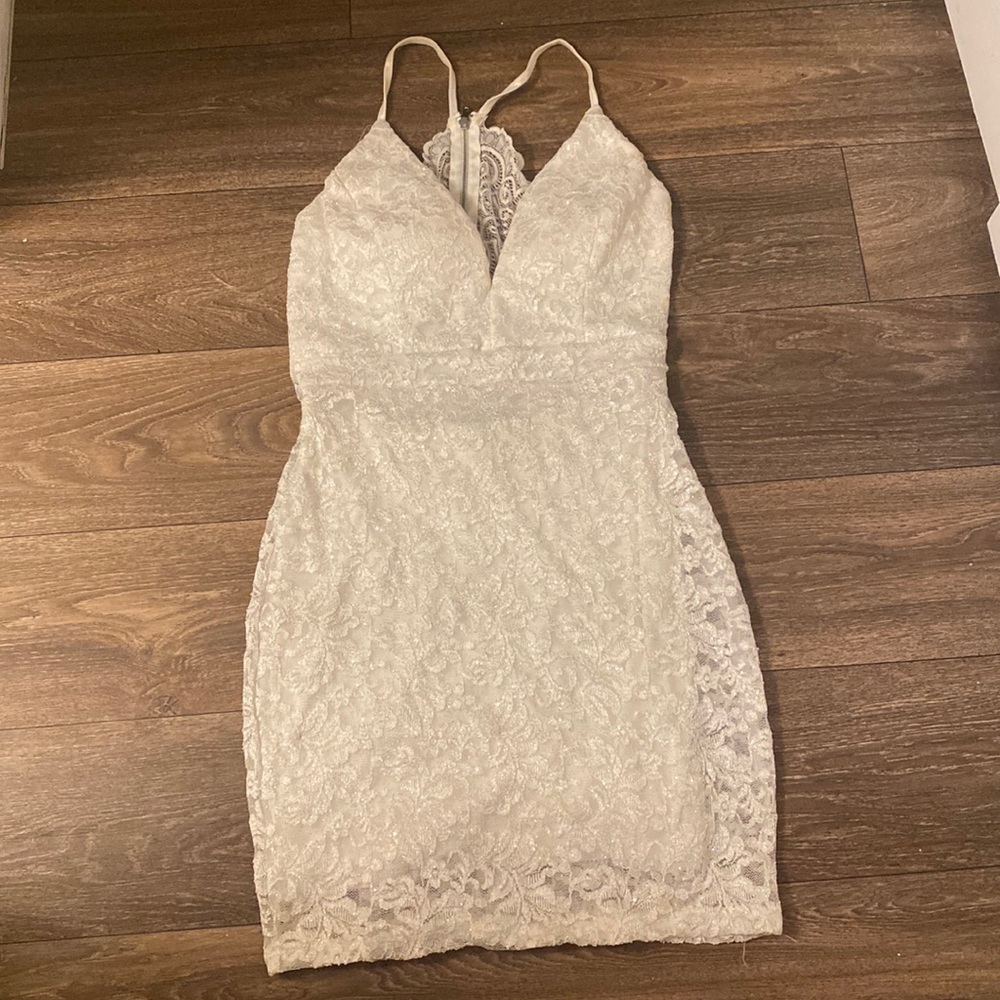 White sparkly thigh length dress